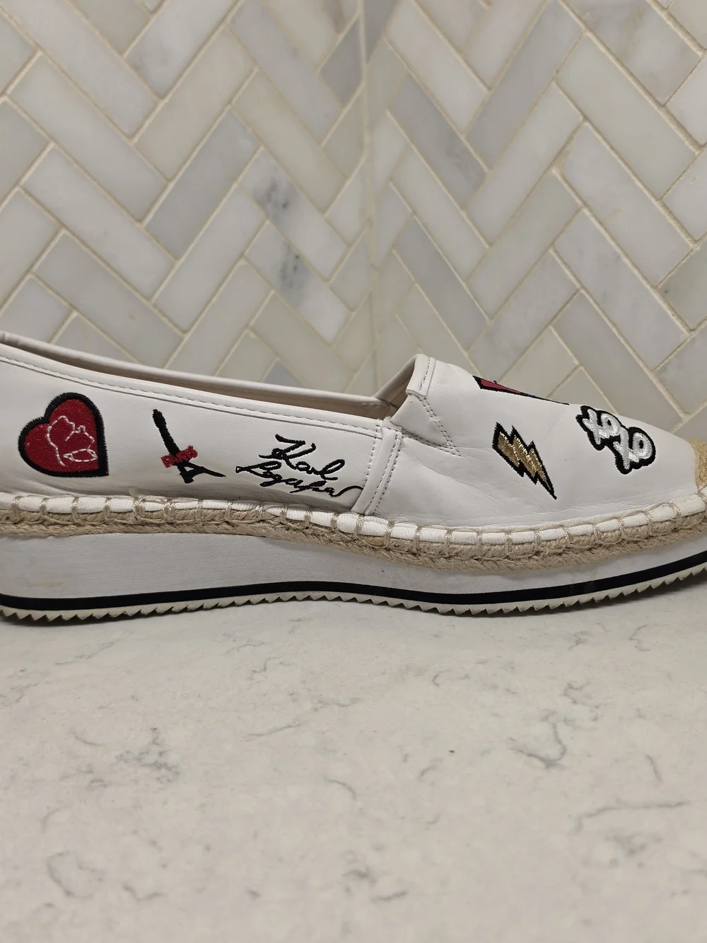 Karl Lagerfeld white leather
